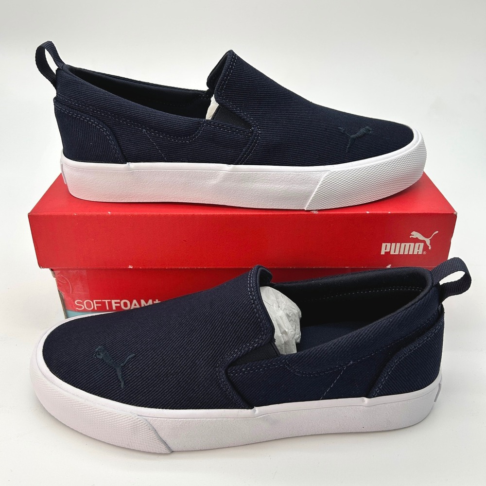 PUMA Bari Slip On Comfort Womens Size 7 Navy Blue Canvas Sneakers NEW 384629-09